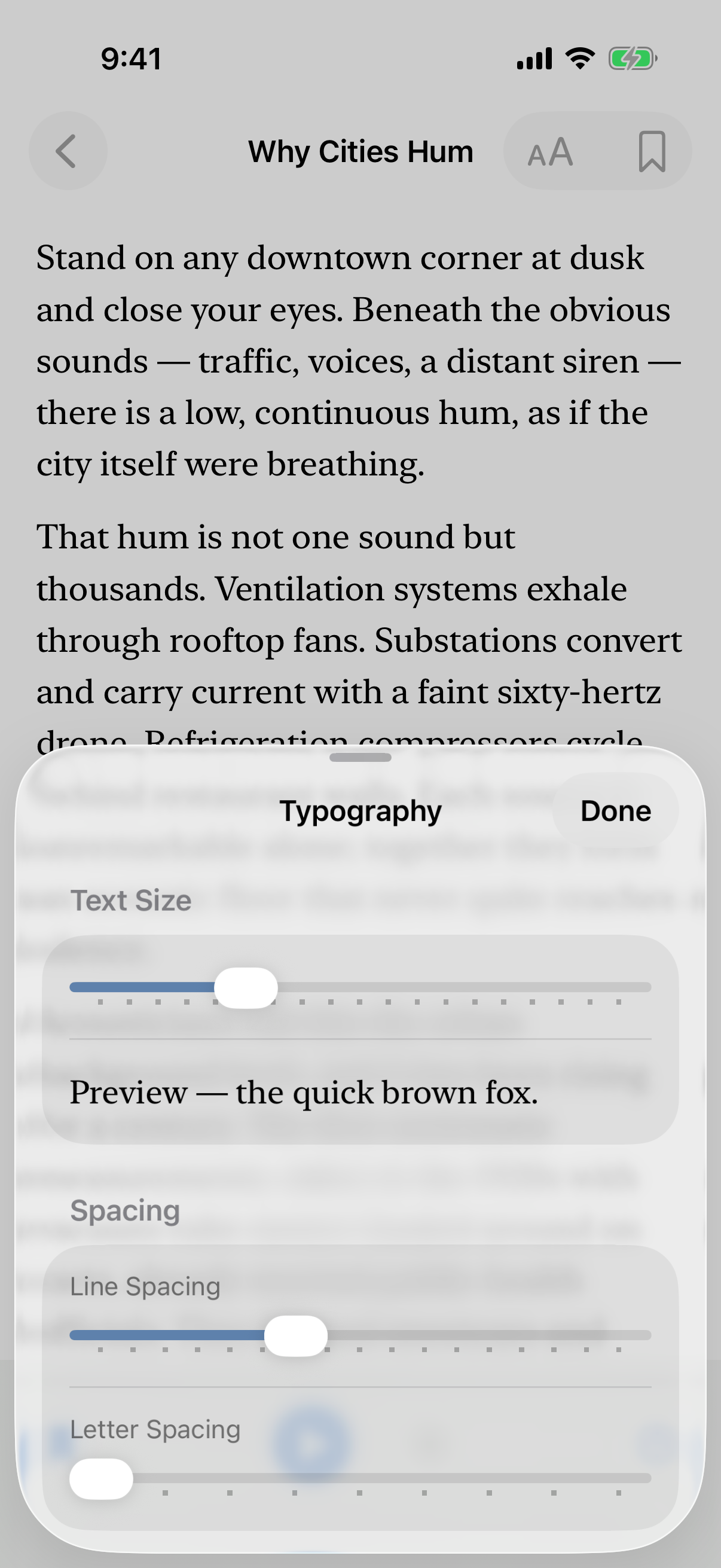 ReadAble typography and contrast settings